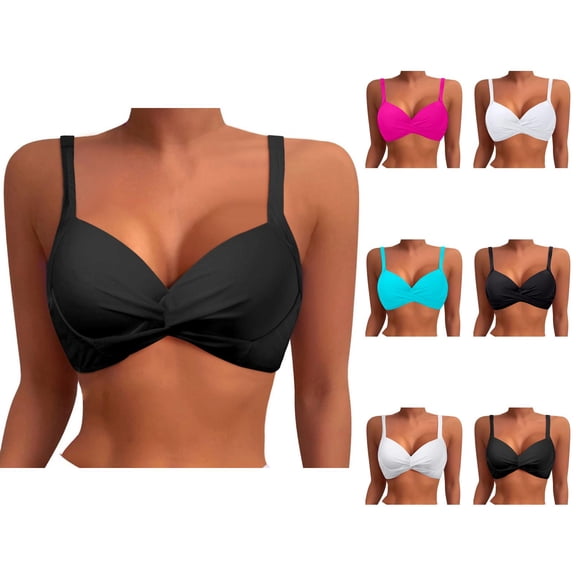 Bikini Tops for Women Twist Front Push Up Underwire Padded Bra Swimsuit Top Bathing Suit Tops