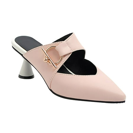 

OAVQHLG3B Sandals for Women Clearance Fashionable Faux Leather Mid-heel Shoes For Ladies Summer Sandals Size 35-43