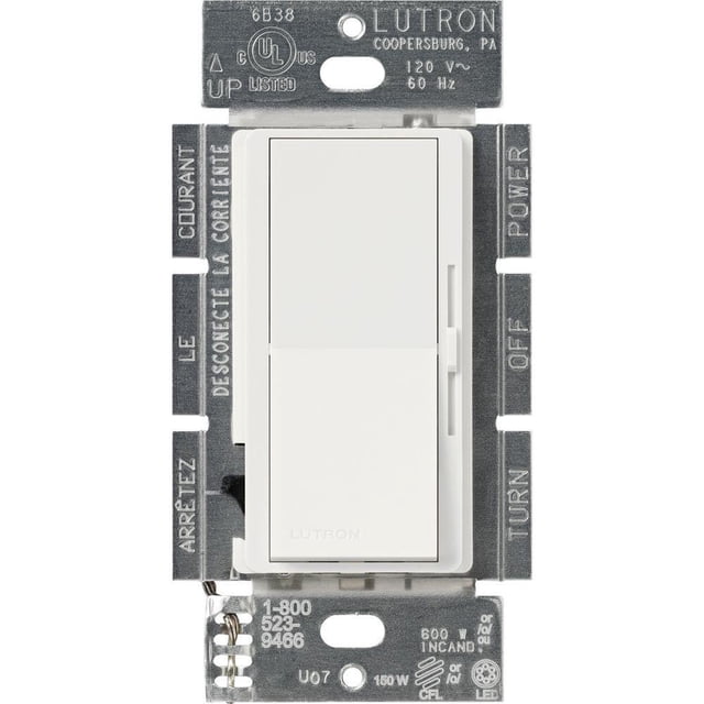 Regulador LED Lutron DVCL-153PR-WH Diva de 120 V, único y 3 vías