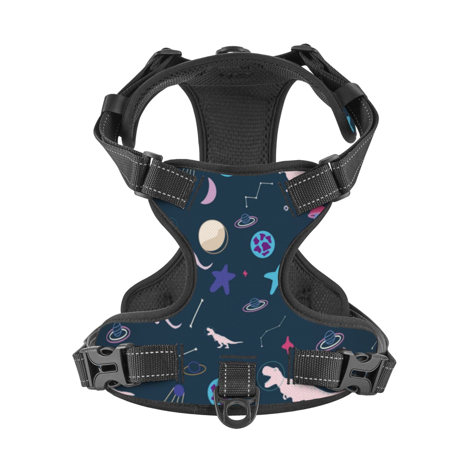 Kdxio Space Dinosaur Print No Pull Dog Harness Adjustable Reflective Oxford Easy Control Medium Large Dog Harness for Training and Everyday-Small
