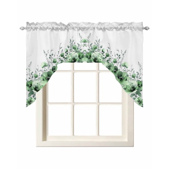 Green Blooms Floral Swag Valances for Windows, Small Curtains Drapes, Farmhouse Spring Flowers Botanical Kitchen Window Curtains Over Sink Window Treatment Valance for Bedroom/Bathroom 56"x36"