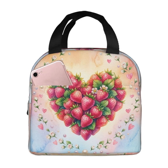 Strawberry Lunch Bag, Insulated Lunch Tote for Women and Men, Reusable Cooler Bag for Work Office Travel and Daily Use