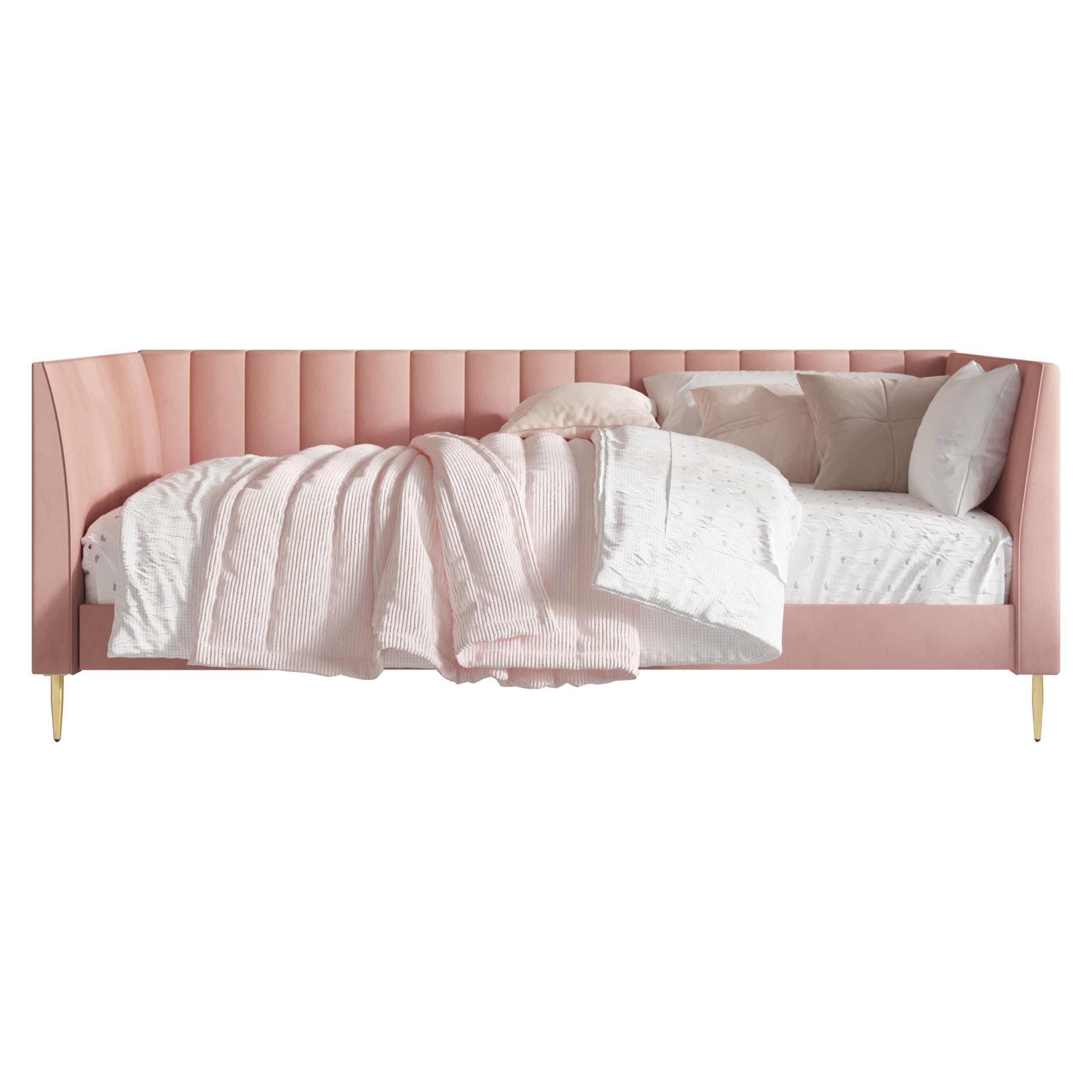 Home Design Delano Twin Upholstered Daybed, Vertical-Channel Tufted Daybed for Adult, Pink, Easy Assembly