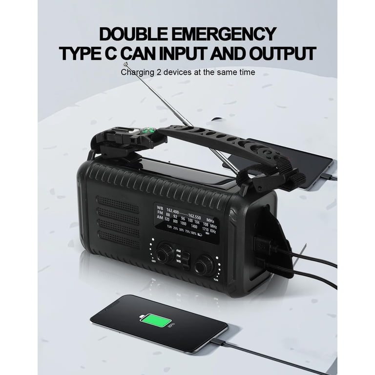 20000mAh Solar Hand Crank Emergency Radio – NOAA/AM/FM Weather Radio, USB Charger, Flashlight, SOS