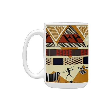 

Animal Print Tribal Ethnic African Hunting Zebra with Spear and Arrow Prehistoric Tribe Life Theme e Ceramic Mug (15 OZ) (Made In USA)