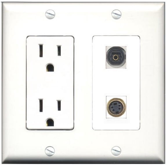 RiteAV - 15 Amp Power Outlet and 1 Port S-Video and 1 Port Toslink Decorative Type Wall Plate White