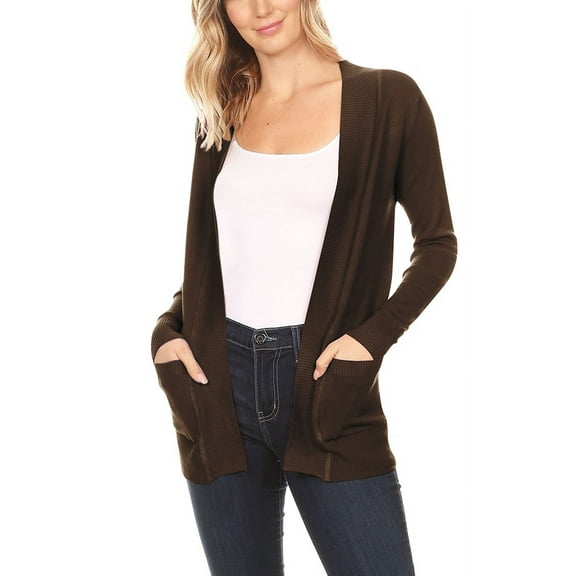 Women's Open Front Pockets Knit Long Sleeve Sweater Cardigan S M L XL