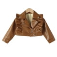 thumbnail image 2 of Godderr Girls Leather Jacket Short Coats for Baby Toddler Ruffle Edge Lapel Leather Zipper Outerwear Fall Winter with Hat Motorcycle Jackets Brown PU Faux Leather Coat for 2-7Y, 2 of 6
