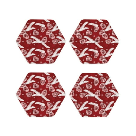 

Vsdgher Christmas Holiday Pinecone Leather Coasters for Drinks Durable Drink Coasters 4 Set for Tabletop Protection Luxurious Home Décor and Housewarming Gift-Hexagon