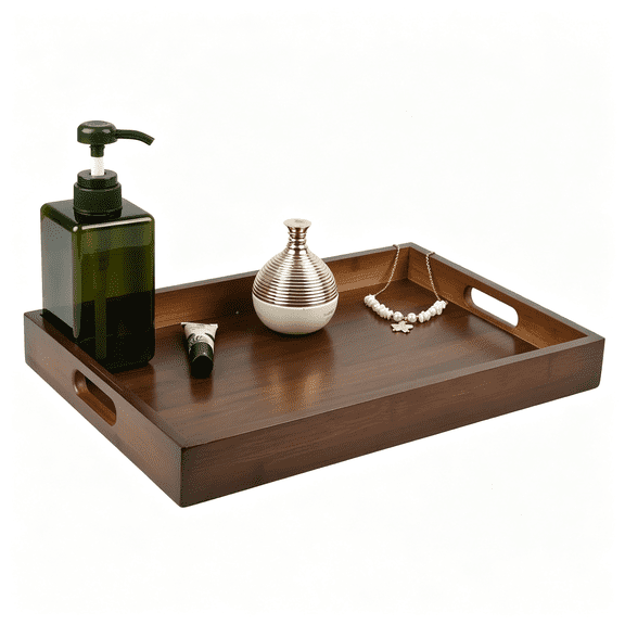 NORIZF Bamboo Wood Serving Tray with Handles(14.96X10.24X1.57 Inches)-Elegant Decorative Platter for Breakfastin Bed,Lunch,Dinner,Appetizers,Bbq,Parties&More-Perfect for Couch and Drawing Room.