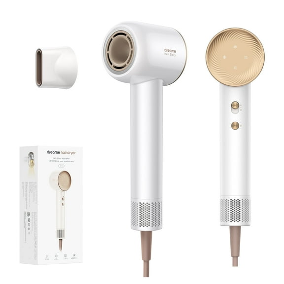 Dreame Negative Ionic Blow Hair Dryer, 110,000 RPM Motor High-Speed, Low Noise, Light, Glory (White)