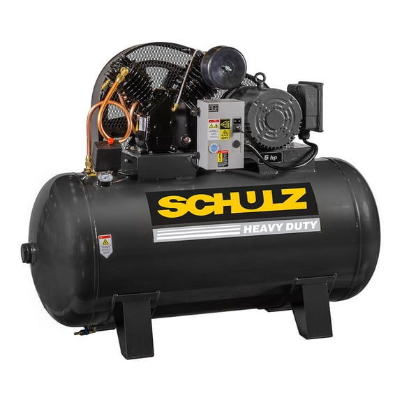 Schulz v-series three phase 5hp 80-gallon-20 cfm- 230/460 volts - two-stage air compressor 580hv20x-3 horizontal