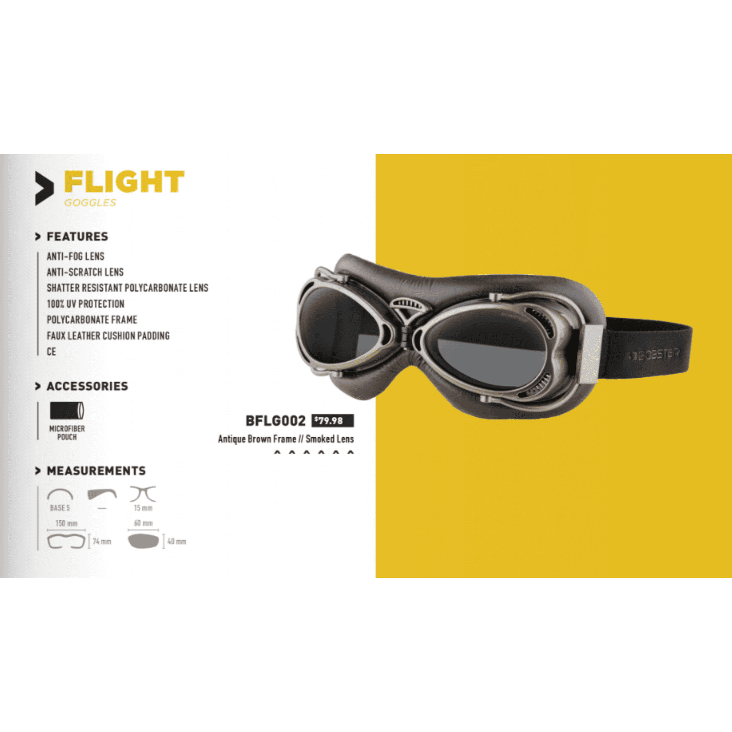 Bobster Flight Antique Goggles Brown w/Dark Smoke Lenses
