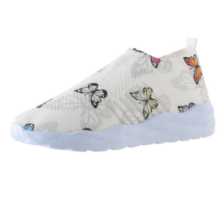 

ZIZOCWA Summer Butterfly Printed Sport Shoes for Women Non-Slip Soft Sole Knitted Mesh Running Shoes Breathable Comfortable Walking Shoe White Size39