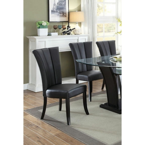 Contemporary Black Faux Leather / PU Upholstered Lines back Set of 6pc Dining Chairs Dining Room Wide Flair Back Chair