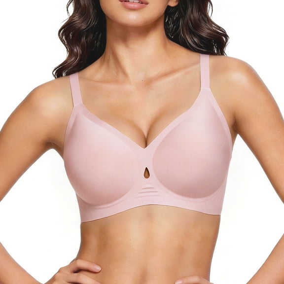 Wireless Jelly Bras for Women Push Up Seamless V-Neck Bra with Keyhole Cutout,Full Coverage Tshirt Everyday Bra