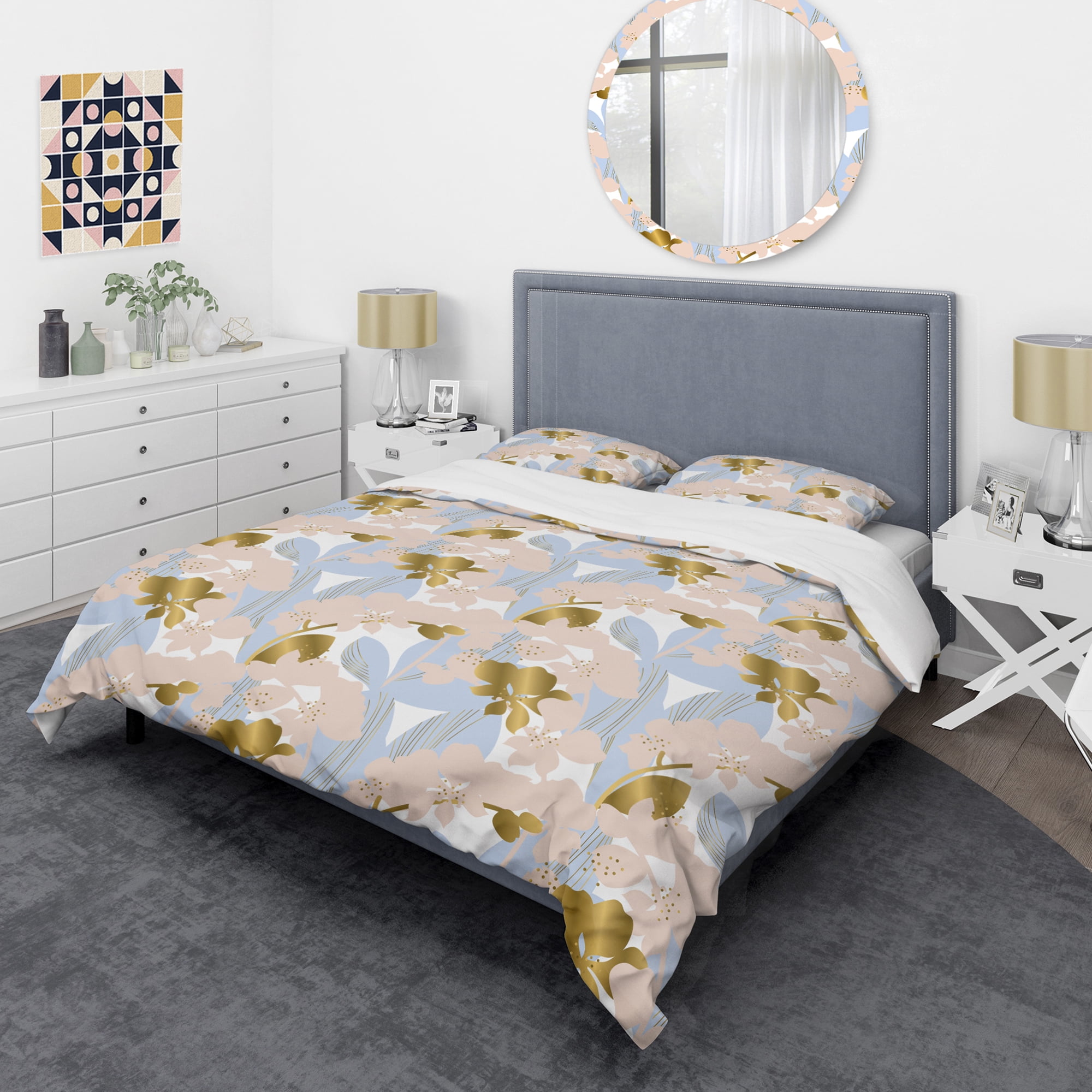 Designart 'Golden Foliage XV' Mid-Century Modern Duvet Cover Set