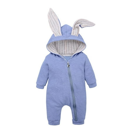 

LAPA Newborn Baby Boys Girls Long Sleeve Rabbit Ear Hooded Jumpsuit Romper Bodysuit Outfits Clothes 0-3 Months