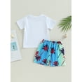 thumbnail image 4 of Suealasg Toddler Boys 2Pcs Summer Beach Outfit  Short Sleeve Crew Neck Pocket T-Shirts and Elastic Waist Beach Tree Print Shorts6M  1T 2T 3T Baby Boys Casual Vacation Clothes, 4 of 8
