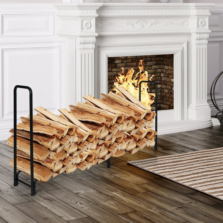 Gymax 8 Feet Outdoor Steel Firewood Log Rack Wood Storage Holder for Fireplace Black Gymax 8 Feet Outdoor Steel Firewood Log Rack Wood Storage Holder for Fireplace Black