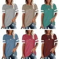 thumbnail image 2 of Promotion! T-shirt à Manches Courtes Rayé Couleur Unie pour Femmes Vert L, 2 of 3