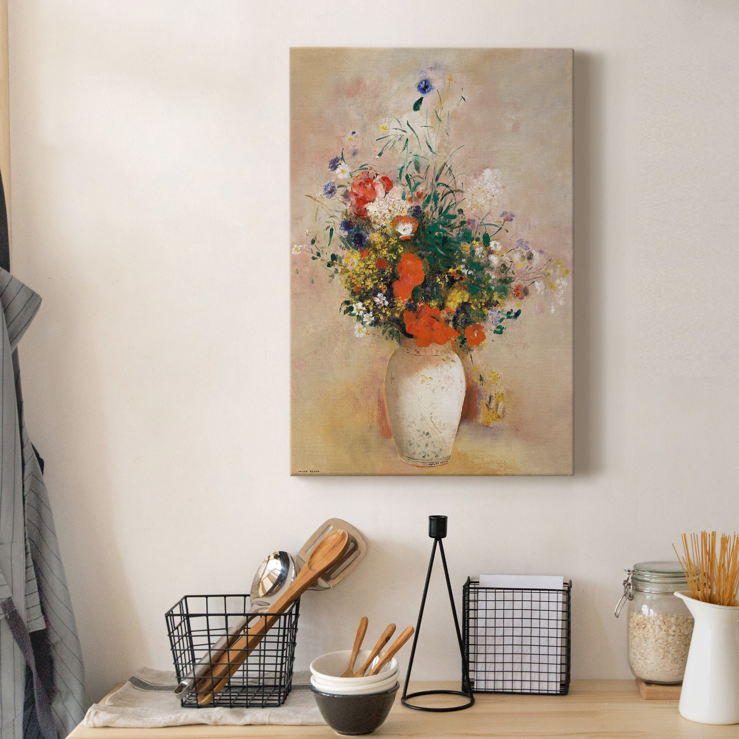 Vase of Flowers (Pink Background) Premium Gallery Wrapped Canvas - Ready to Hang - 24 x 36