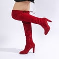 thumbnail image 2 of Willtoo Suede Over The Knee Boots Chunky Heel for Women Thigh High Long Winter Boots Red, 2 of 5