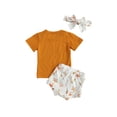 thumbnail image 2 of Hirigin Newborn Infant Here Comes The Sun Baby Girl Outfit Letter Print T-shirt Floral Shorts Headband 3Pcs Summer Clothes Set, 2 of 6