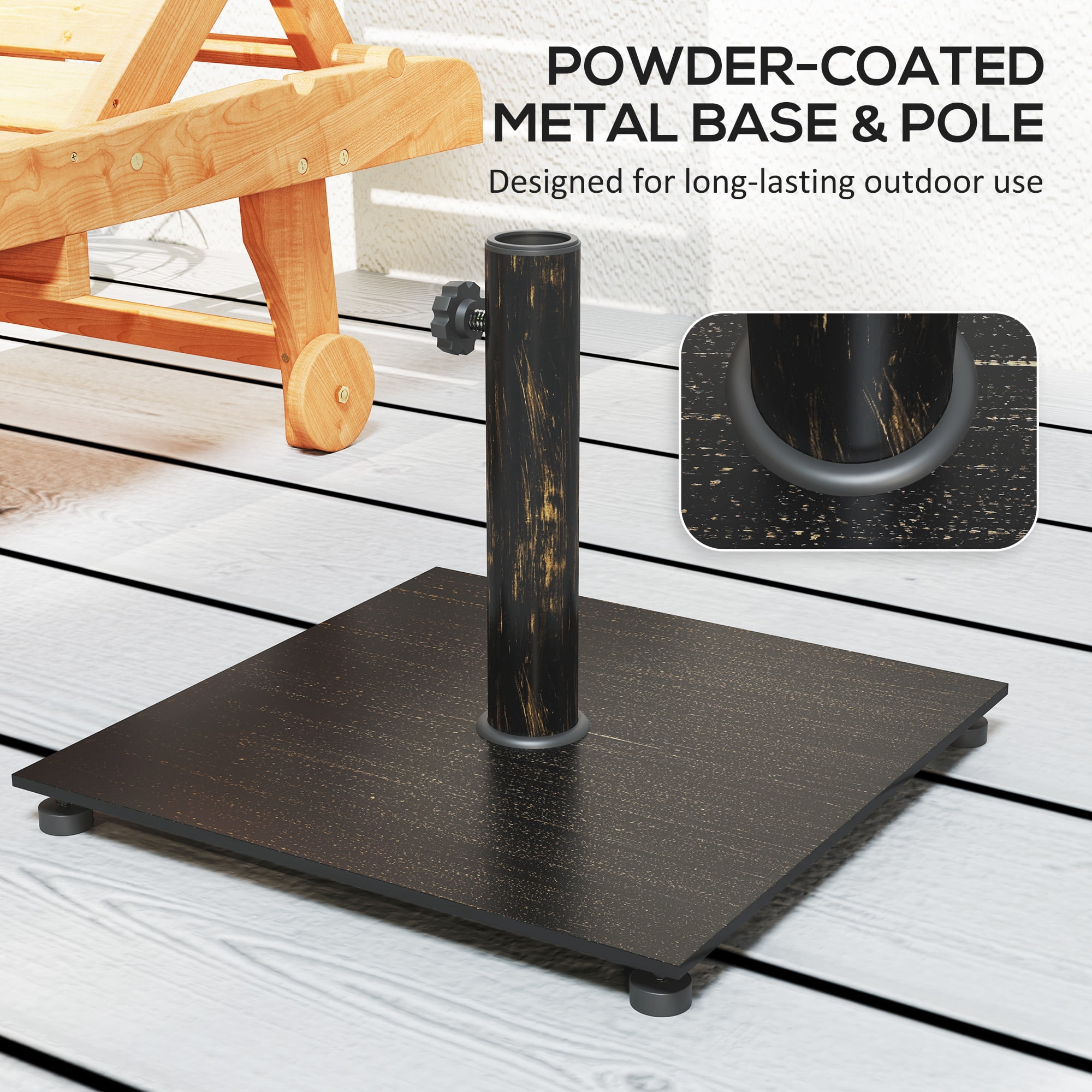 Outsunny Square Patio Umbrella Base, 29 lbs Metal Umbrella Stand Base with Adjustable Pads, Patio Umbrella Holder for 1.5"/1.9" Poles, Bronze