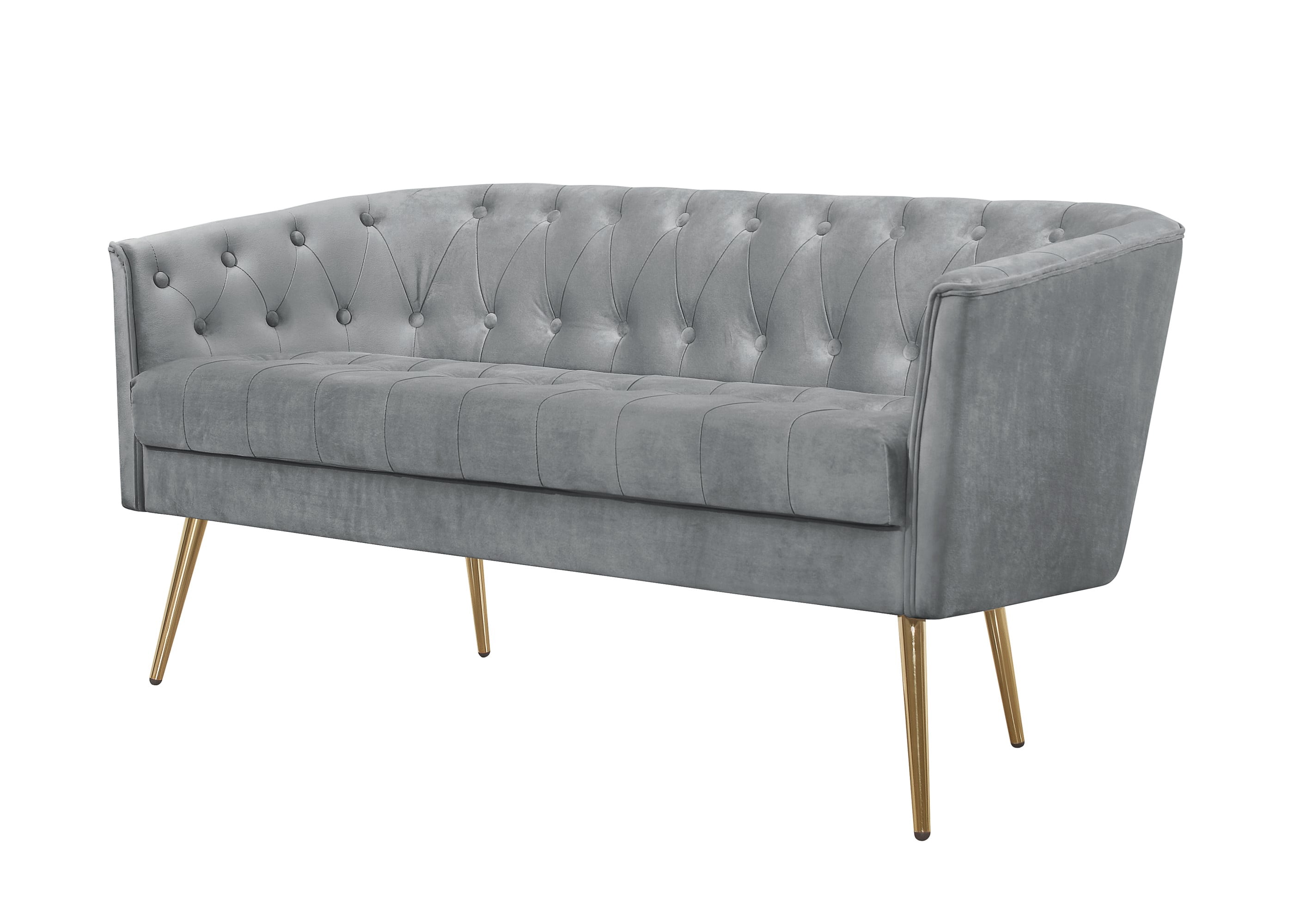 Home Design Cassy Velvet Flared Arm Loveseat with Coffee Table, Gold Metal Legs and Modern Accent Seating