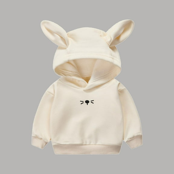 SGFCWSX Girls Long Sleeve Sweatshirt Baby Oversized Hoodies Bunny Ear Loose Pullover Top Beige Size 18 Months