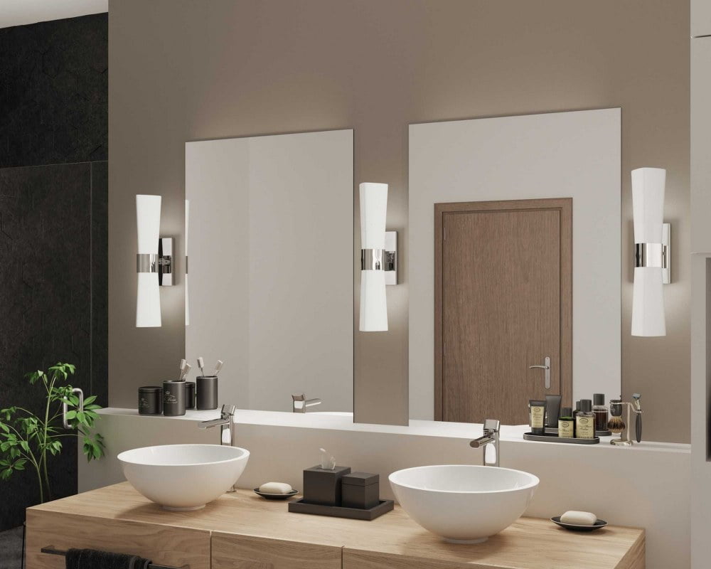 Zura Collection Two-Light Polished Chrome Etched Opal Glass Modern Bath Vanity Light