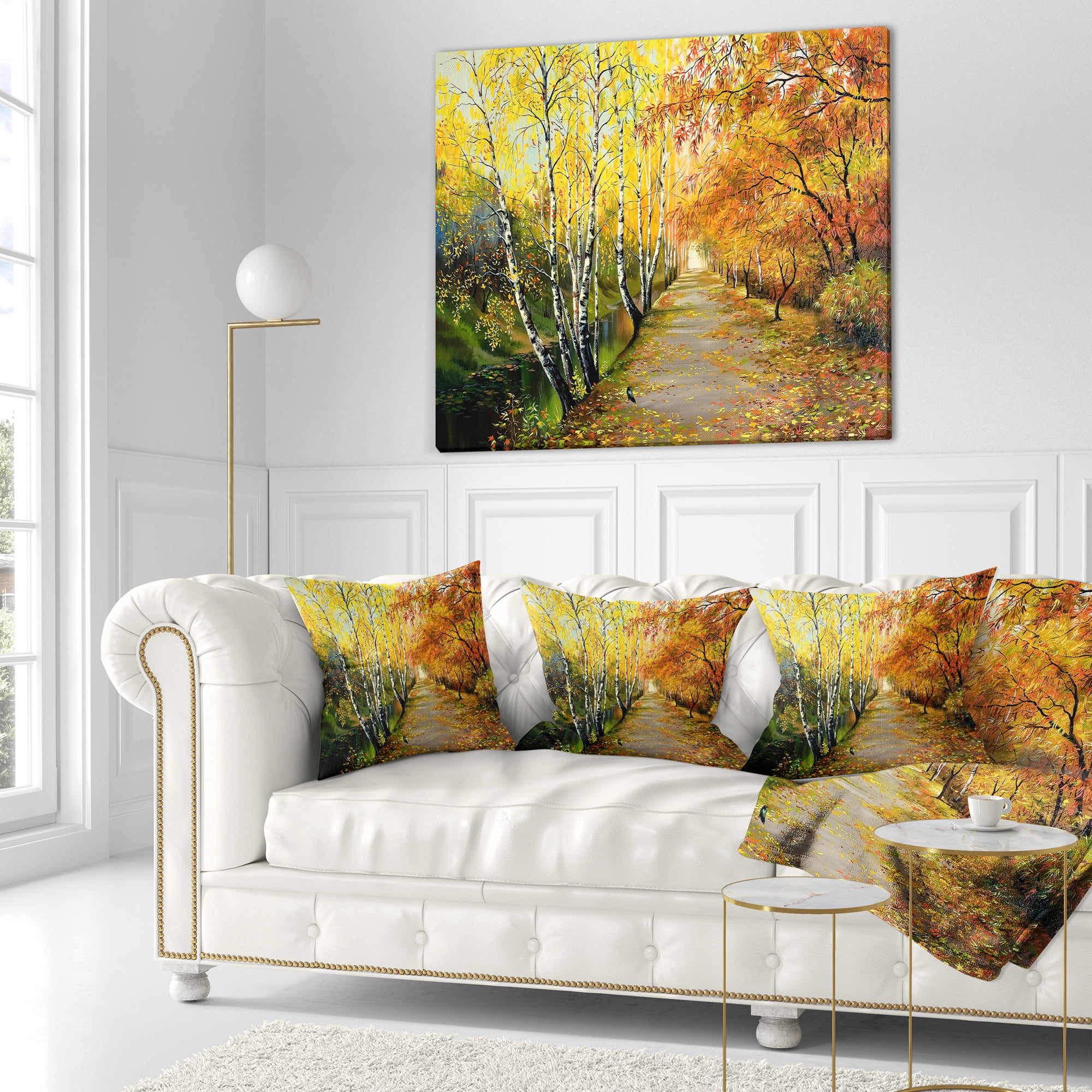 Designart Beautiful Fall Forest - Landscape Printed Throw Pillow - 16x16