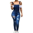 thumbnail image 1 of JDinms Women's Ankle Length Skinny Distressed Denim Overalls, 1 of 6