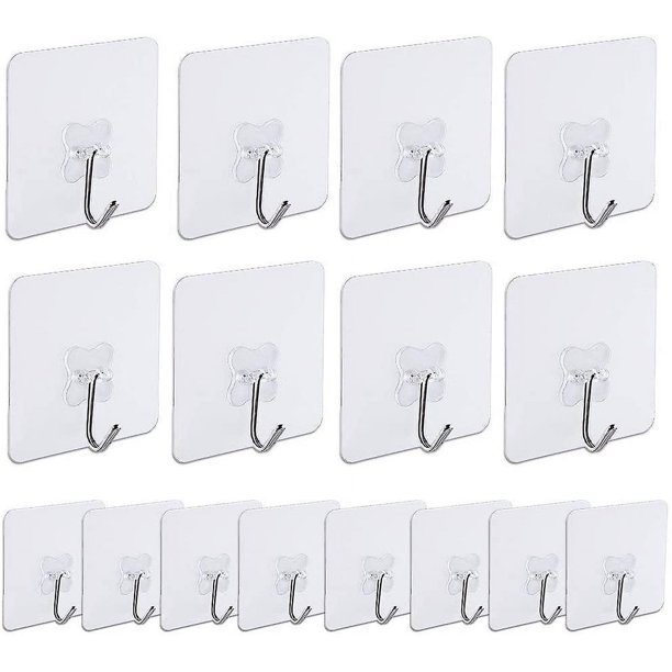 Ganchos De Pared Adhesivos, Stor Paquete De 16 Ganchos De Pared Sin Clavos Ganchos Transparentes Resistentes para Cocina Baño Puerta Colgador De Techo 22 Libras/10 Kg, 7,2 Cm X
