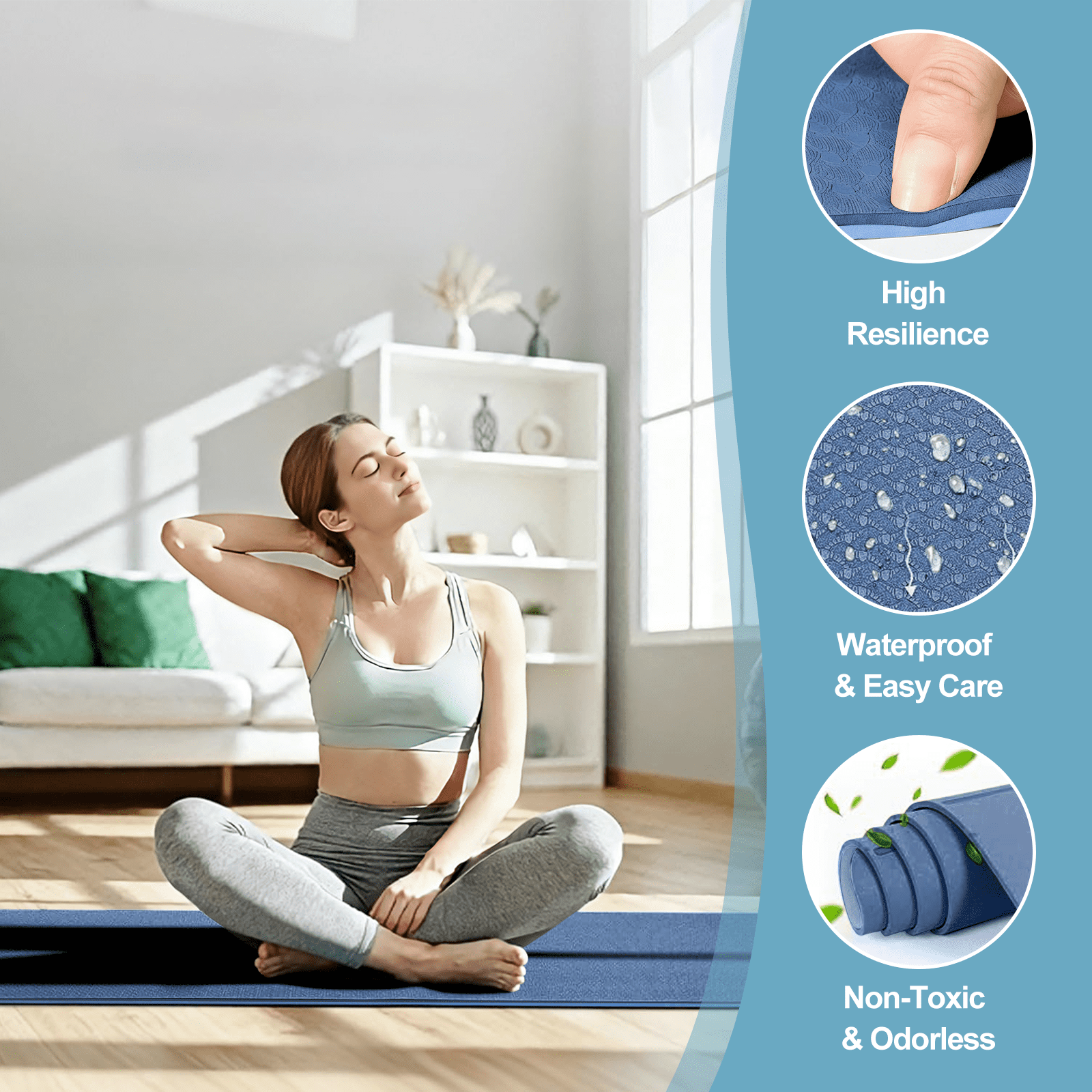 Cshidworld Yoga Mat, 6mm Thick Eco-Friendly TPE Exercise Mat with Carrying Strap and Storage Bag, Non-Slip Workout Mat for Yoga, Gym and Floor Exercises, 72" x 24"