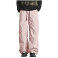 thumbnail image 2 of CQONEPT Mens Waterproof Pants Casual Baggy Wide Leg Lightweight Pants Elastic Waist Workouts Drawstring Trousers Pink XL, 2 of 7