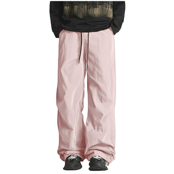 Men's Sweatpants Casual Loose Sun Protection Waterproof Outdoor Trousers Wide Leg Solid Color Hiking Sports Pant Pink L
