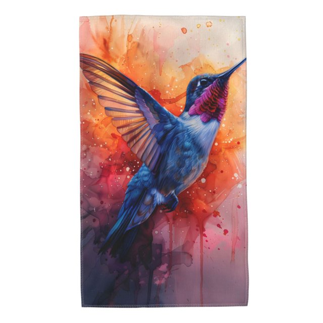 Fotbe Vibrant Hummingbird Watercolor Art Toalla Premium con Patrón, Toalla de Microfibra de Secado Rápido, Ligera y Altamente Absorbente (27.5x16in), Ideal para Uso Diario