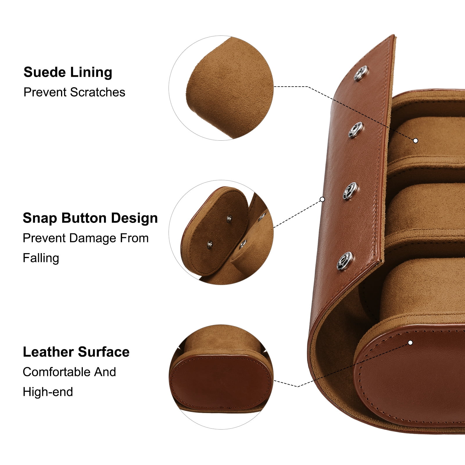 Unique Bargains Leather Watch Case Roll Storage Box Organizer 8.1"x 3.9"x2.8"