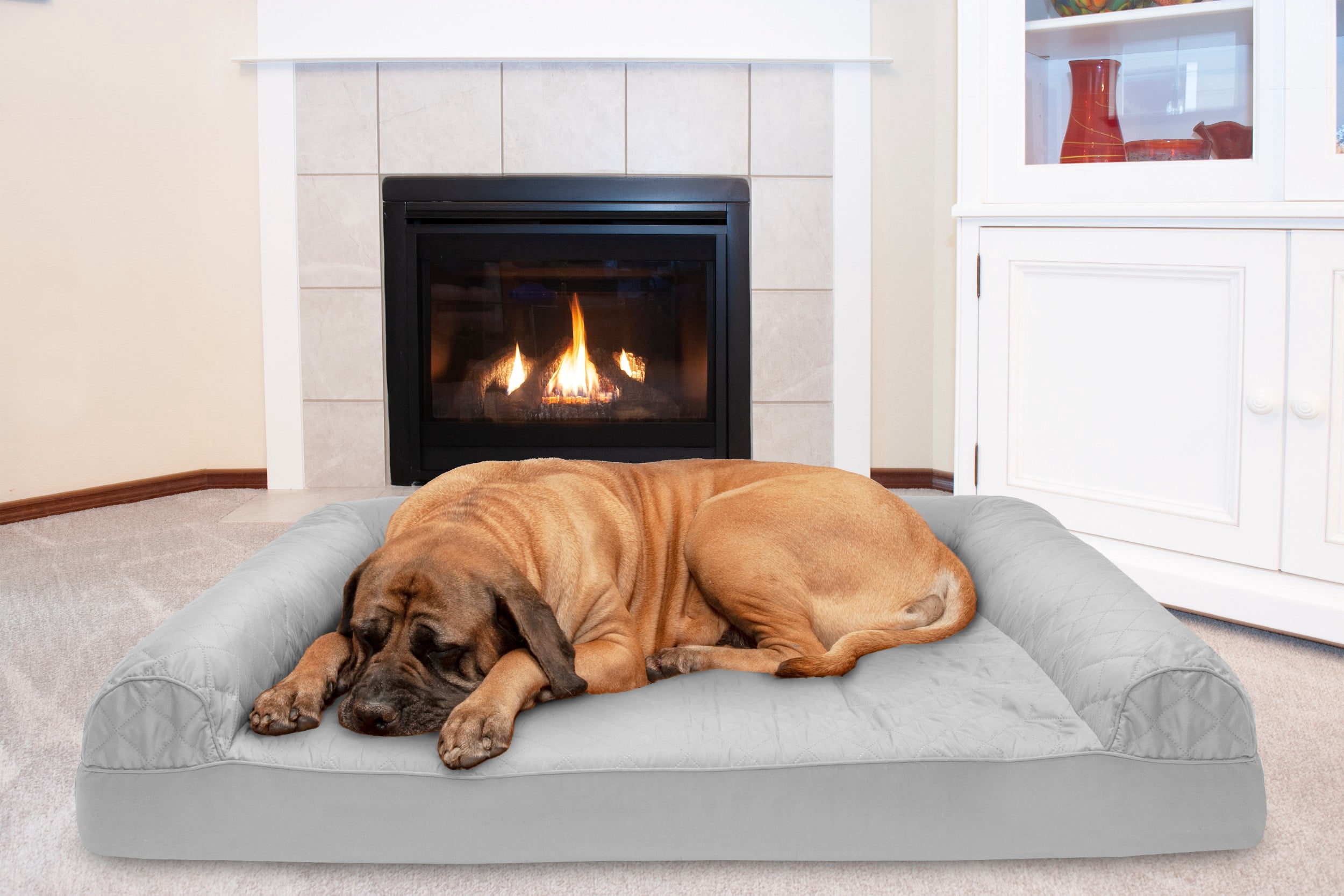FurHaven Pet Products Quilted Cooling Gel Top Sofa Pet Bed for Dogs & Cats - Silver Gray, Jumbo Plus