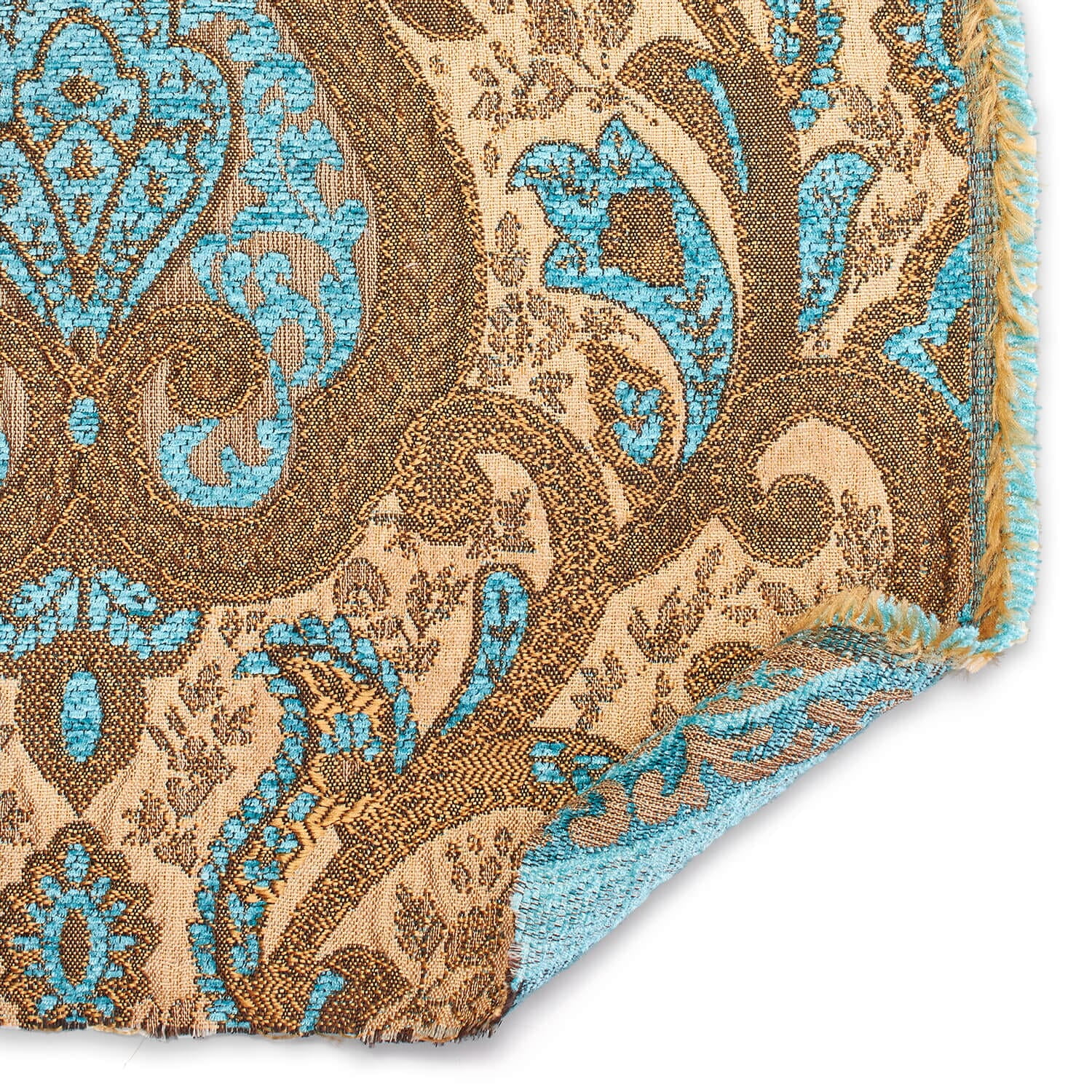 Spade Damask Chenille Upholstery Brocade Jacquard 58/59" Fabric By The Yard - Beige / Turquoise