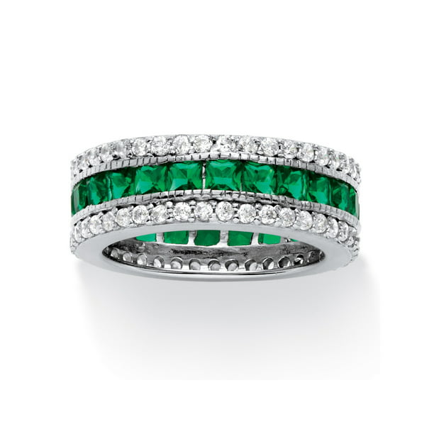 PalmBeach Jewelry - 10.83 TCW Princess-Cut Simulated Emerald Eternity ...