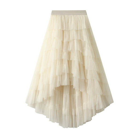 RYKJLWY Maxi Skirt Women's Tulle Skirt Ruffle Multilayer Mesh A Line Tier Tutu Prom Wedding Long Tulle Skirts Boho Skirts for Women (White,One Size)