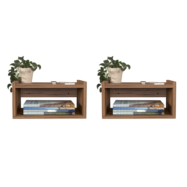 MORU Juego de 2 Burós para Recámara Flotantes Aire Latte , Set de Mesitas de Noche, Muebles para recámara, Mesas Auxiliares Minimalistas, Mesas de Apoyo, Burós para Dormitorio y Sala