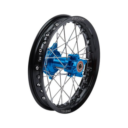 Tusk Impact Complete Wheel - Rear 12 x 1.60 Black Rim/Silver Spoke/Blue Hub For GASGAS MC 65 2021-2023
