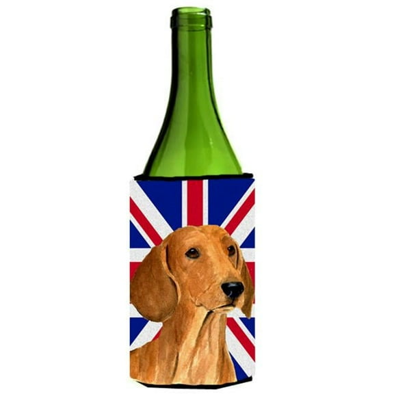 Dachshund With English Union Jack British Flag Wine bottle sleeve Hugger - 24 Oz.