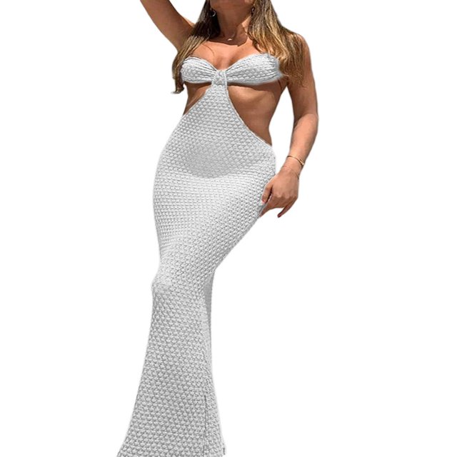 Robes de Cocktail Dos Nu pour Femmes, Col Halter, Nouée, Longue, Moulante, une Pièce