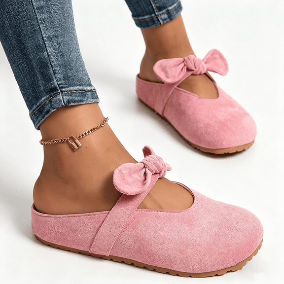 Bow Knot Mary Jane Mules, Slip On Closed Toe Shoes, Casual Comfort Footwear (Women's)