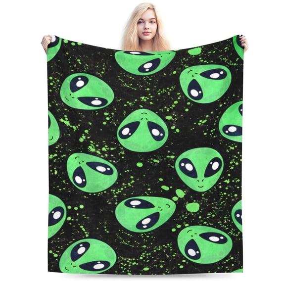 Alien Blanket Gift for Kids, Cute and Funny Green Alien Ultra Soft Fuzzy Flannel Throw Blanket Cozy Plush Decor for Couch, Home, Bed, Christmas, Birthda 60x50